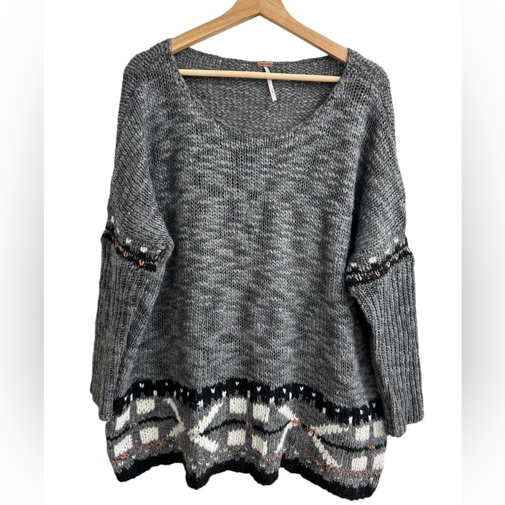 Free People Wool Blend Open Weave Oversized Arrow Knit Sweater